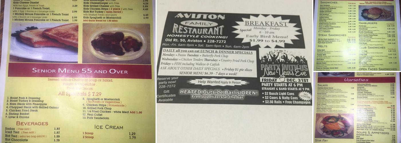 Aviston Family Restaurant/The Veranda Bar Menu