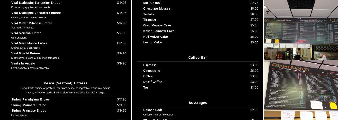 Gianfranco Pizzeria & Restaurant Menu
