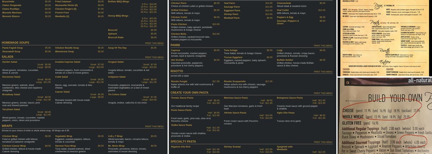 Mr. Nick's Restaurant Menu