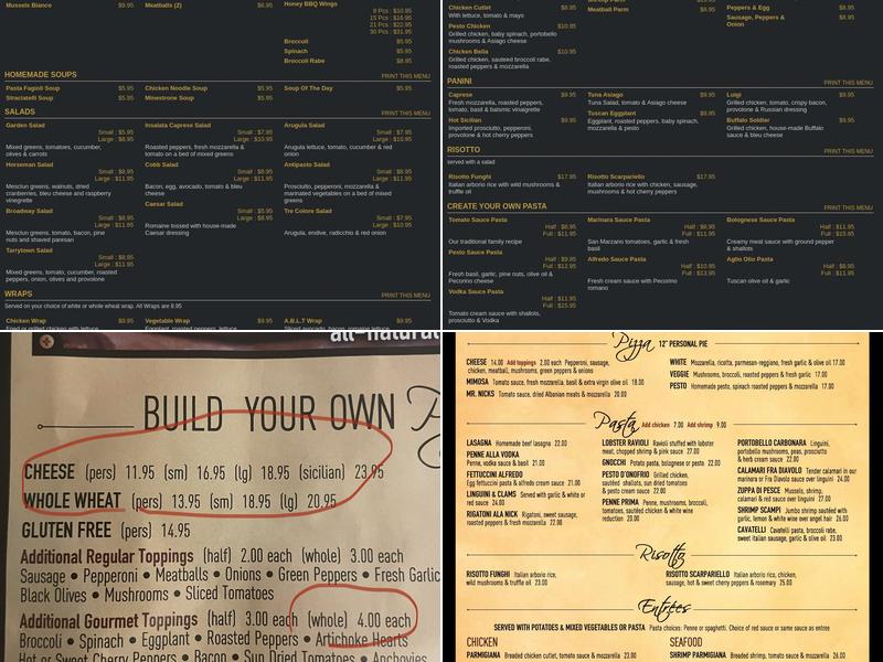 Mr. Nick's Restaurant Menu