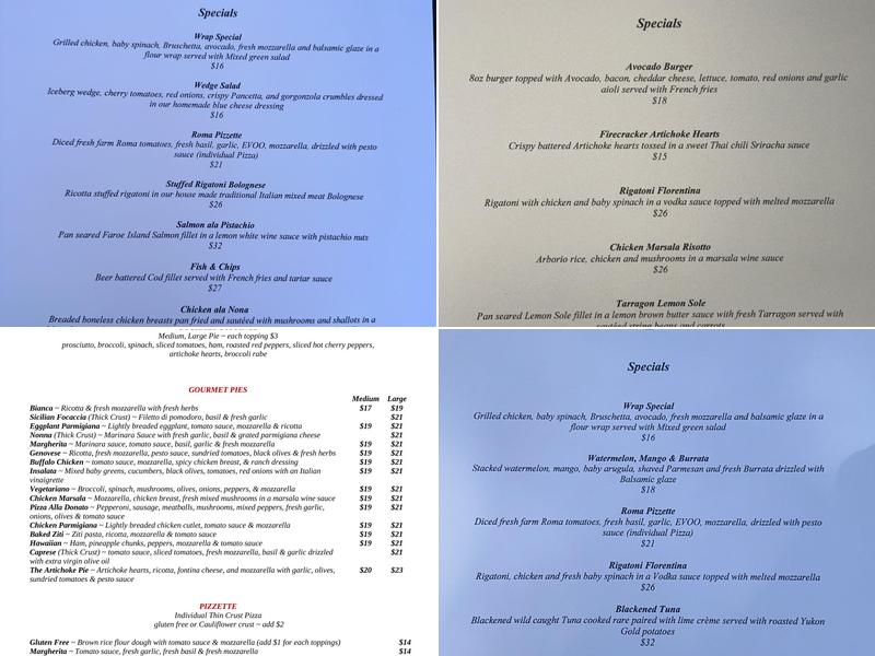 Donato’s Trattoria Menu