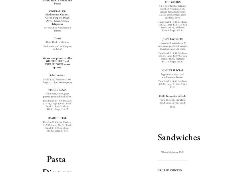 Little Augie's Pizza Menu