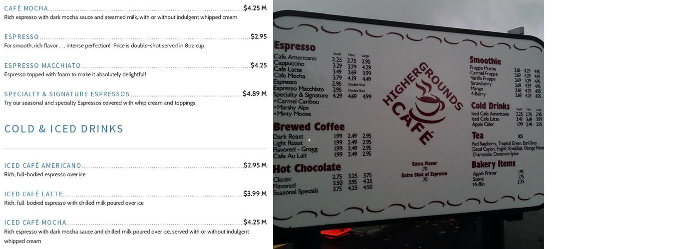 Higher Grounds Cafe Menu