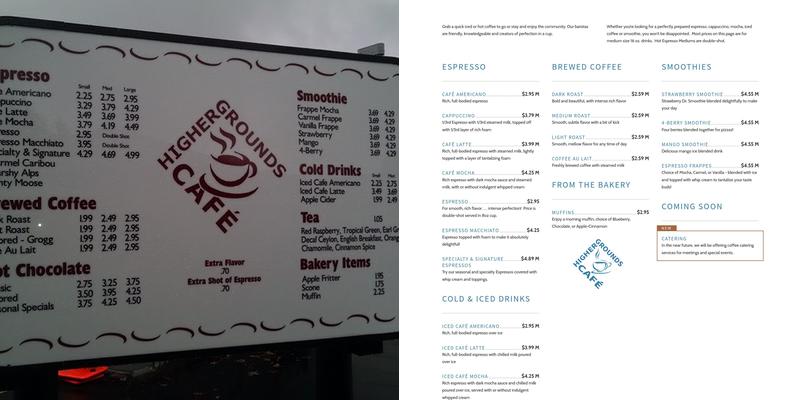 Higher Grounds Cafe Menu