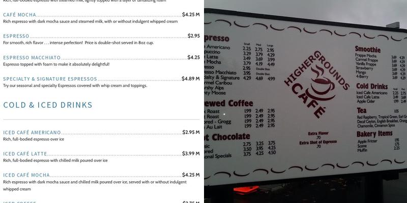 Higher Grounds Cafe Menu