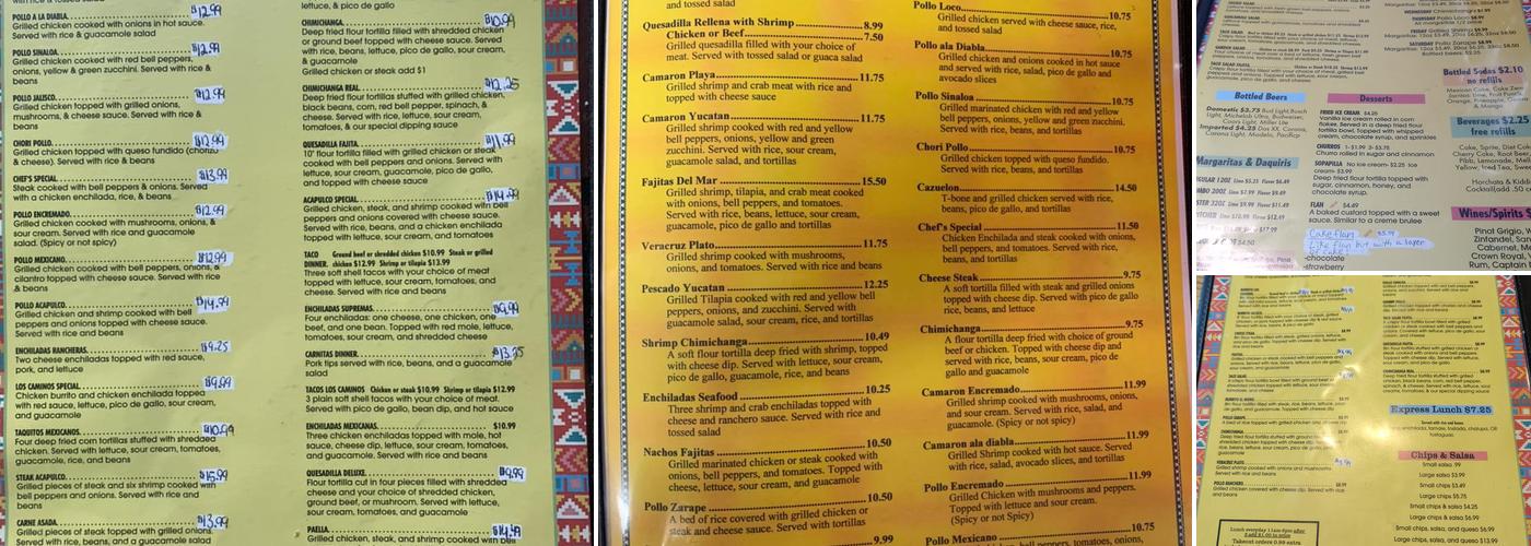 Los Caminos Menu