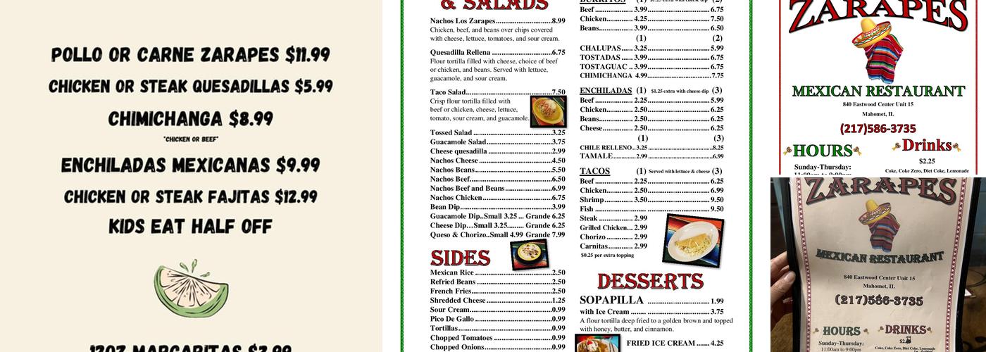 Los Zarapes Menu