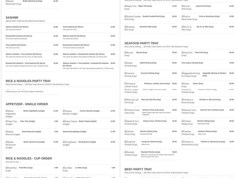 Great Moon Buffet Menu