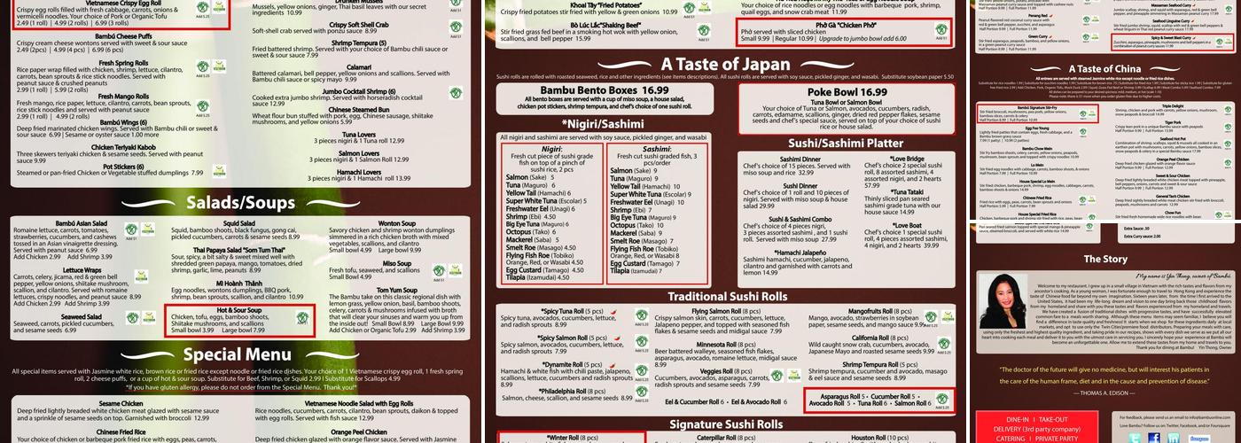 Bambu Asian Cuisine Menu