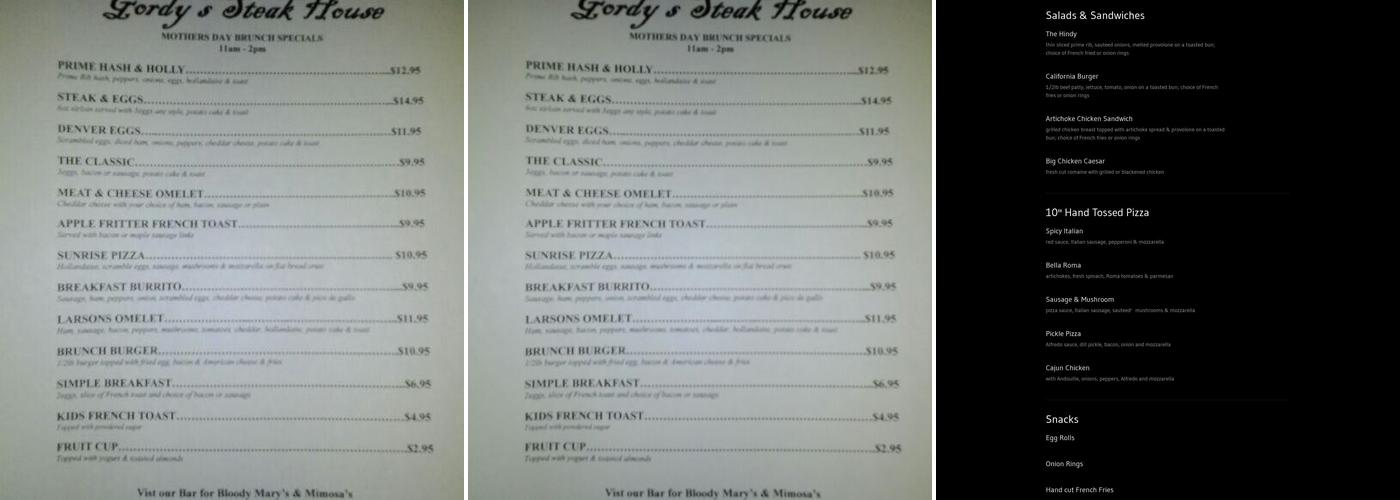 Gordy's Steakhouse Menu
