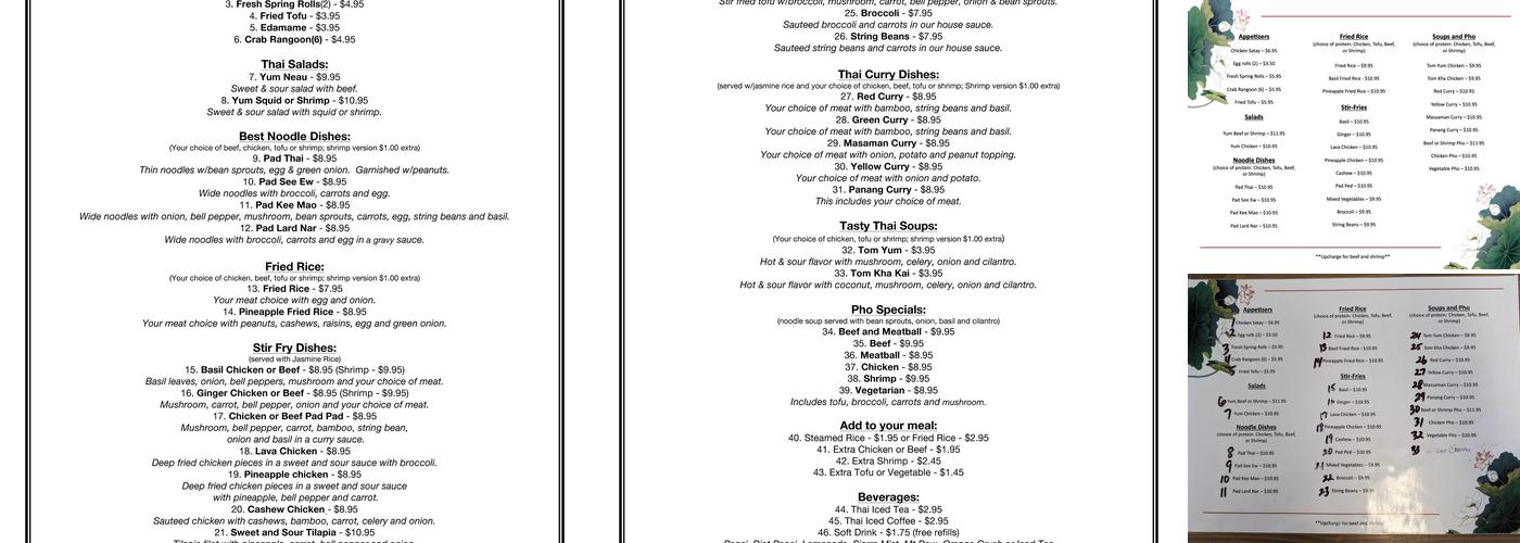Taste of Thai Menu
