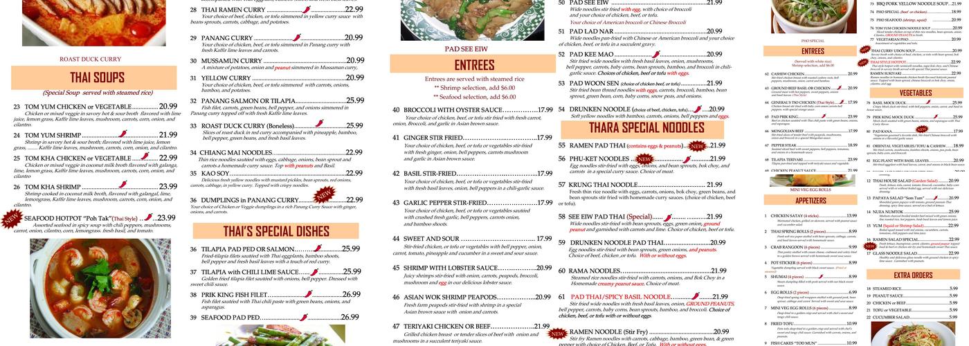 Thara Thai Restaurant Menu