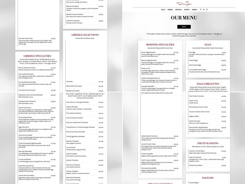 The Pleasantville Diner Menu