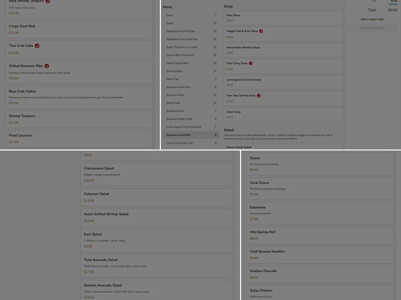 Miyabi Asian Bistro Menu