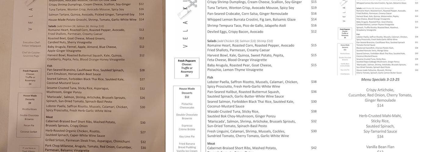 Vela Kitchen Menu
