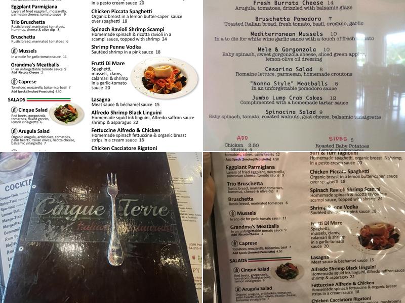 Cinque Terre Italian Restaurant Menu