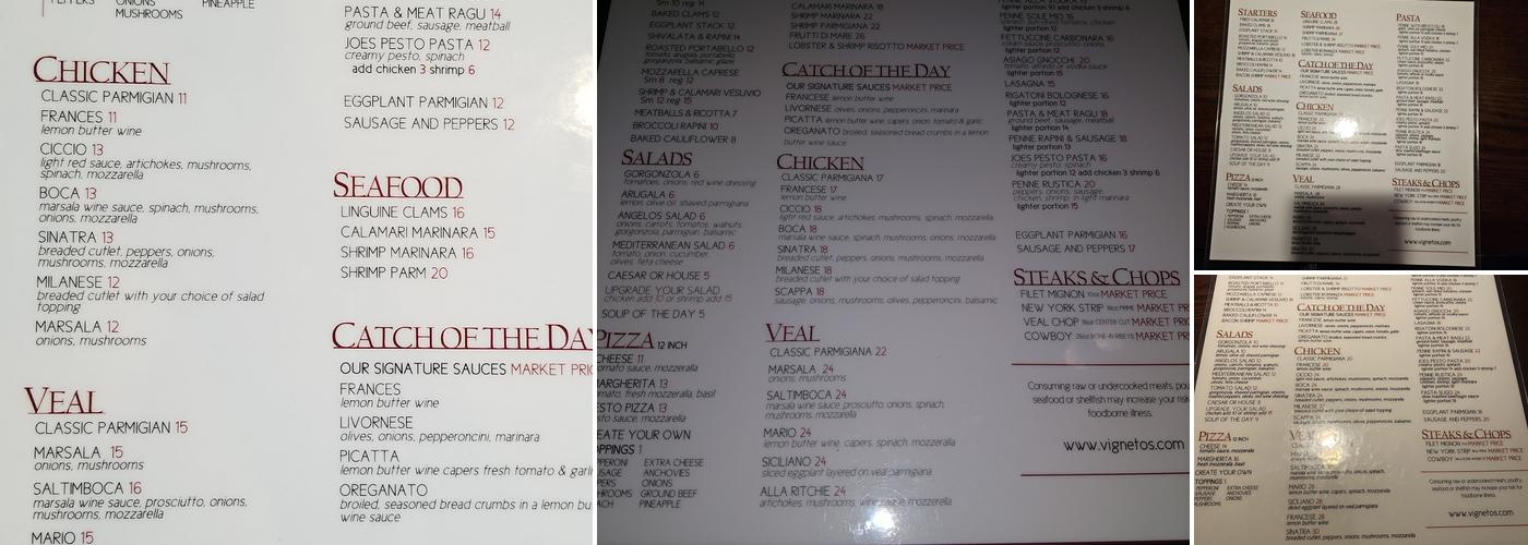 Vignetos Italian Grill Menu