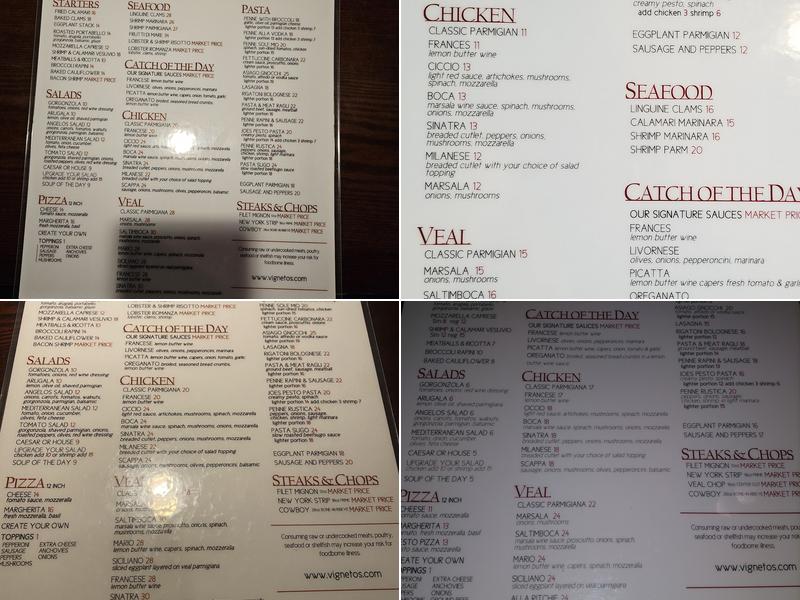 Vignetos Italian Grill Menu