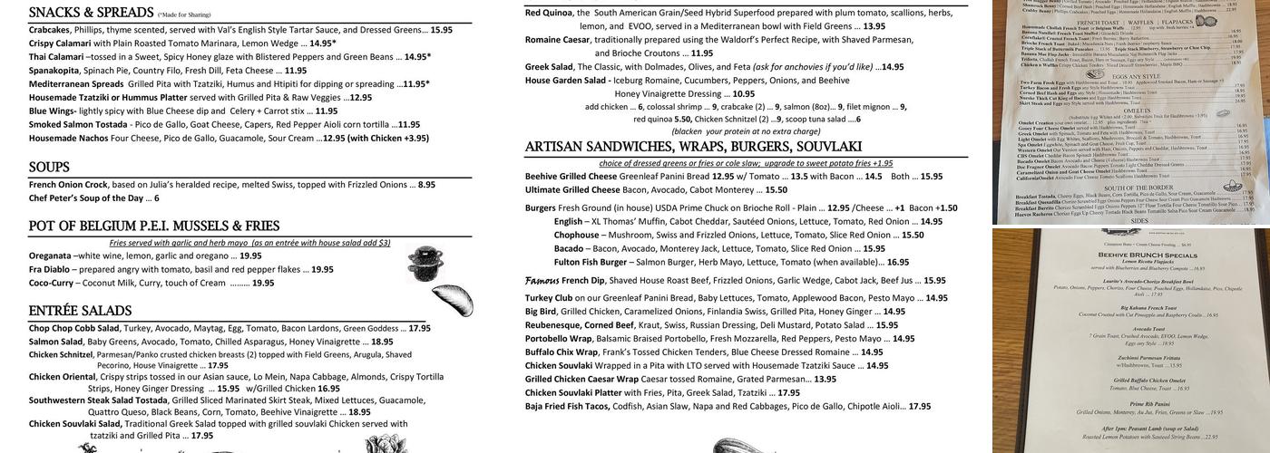 The Beehive Menu