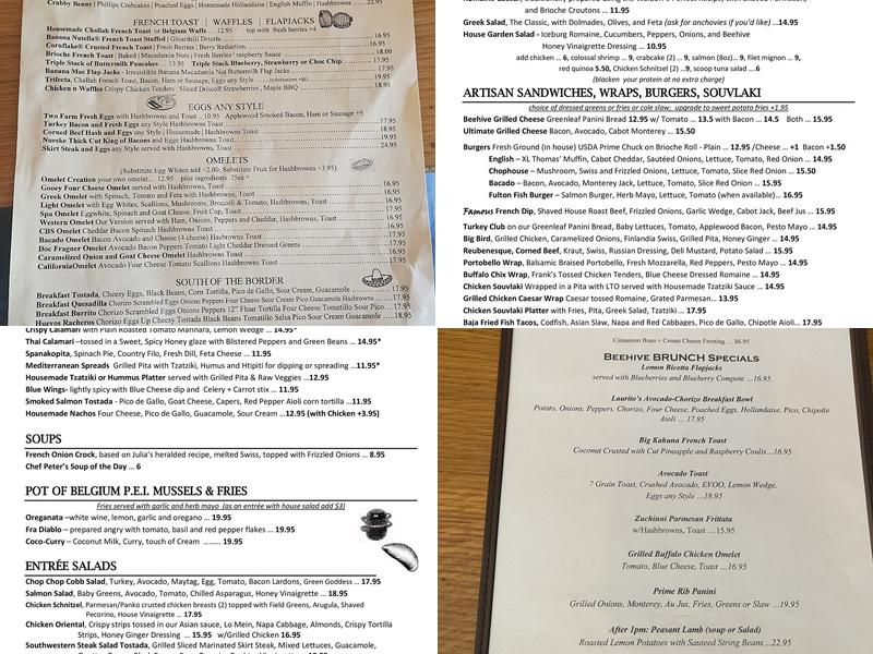 The Beehive Menu