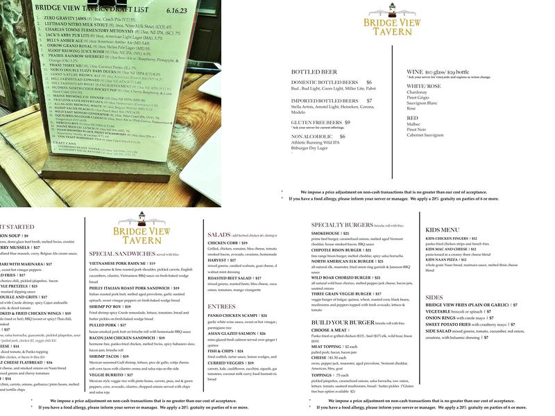 Bridge View Tavern Menu