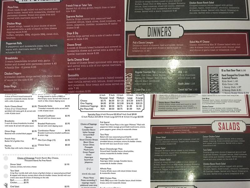 Braham Pizza Pub Menu