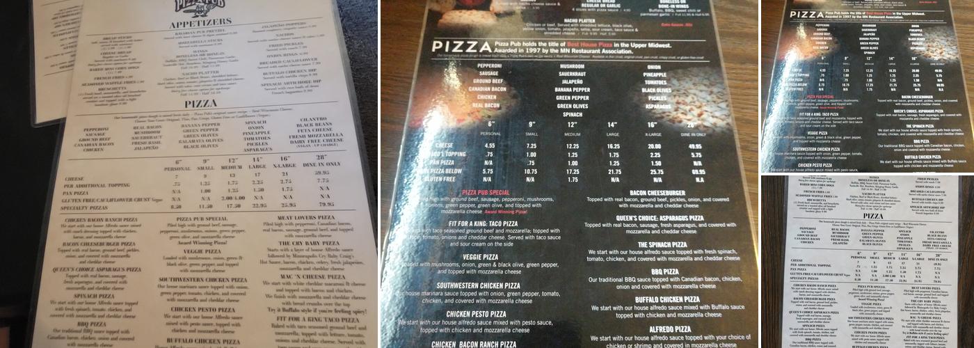 Pizza Pub Menu