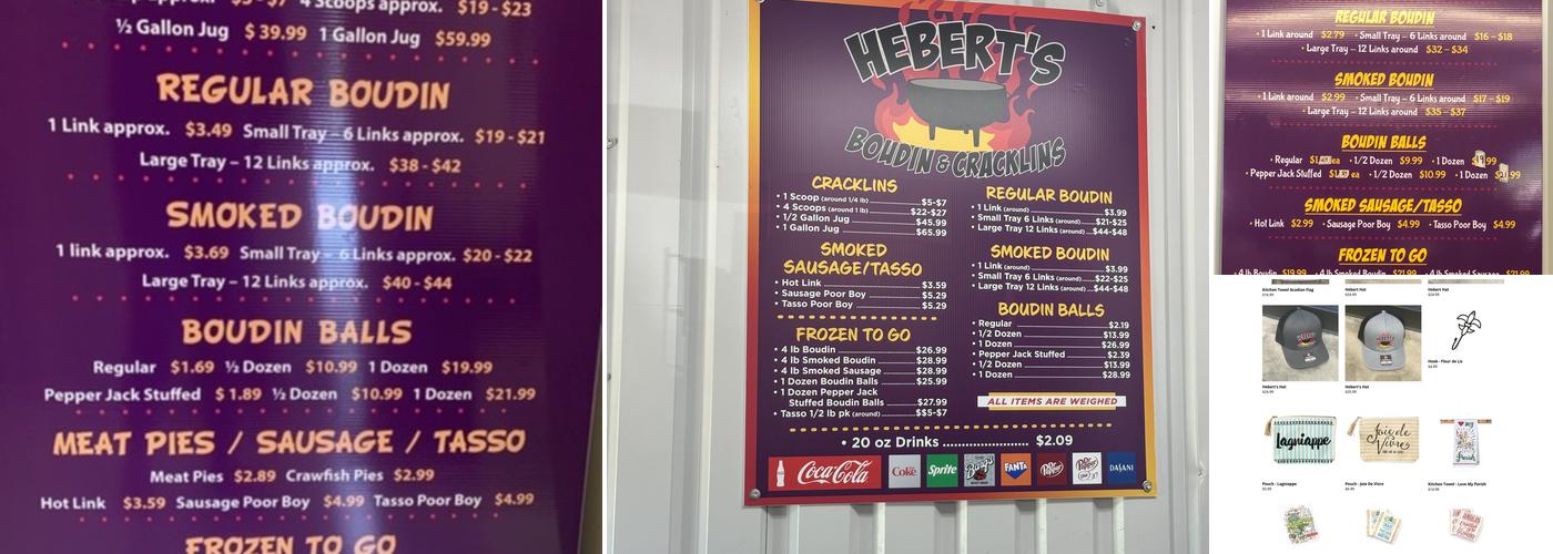 Hebert's Boudin & Cracklins Menu