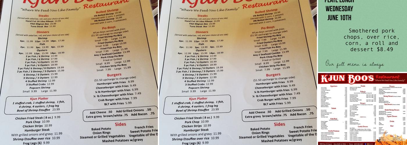 Kjun Boo's Menu