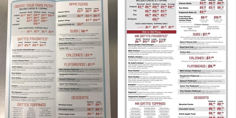 Mr Gatti's Pizza Menu