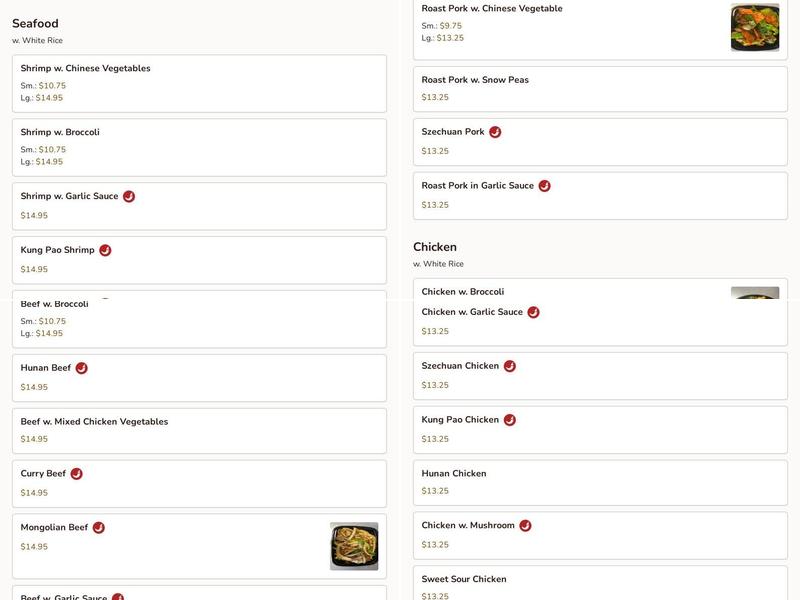 Orient Chef Menu