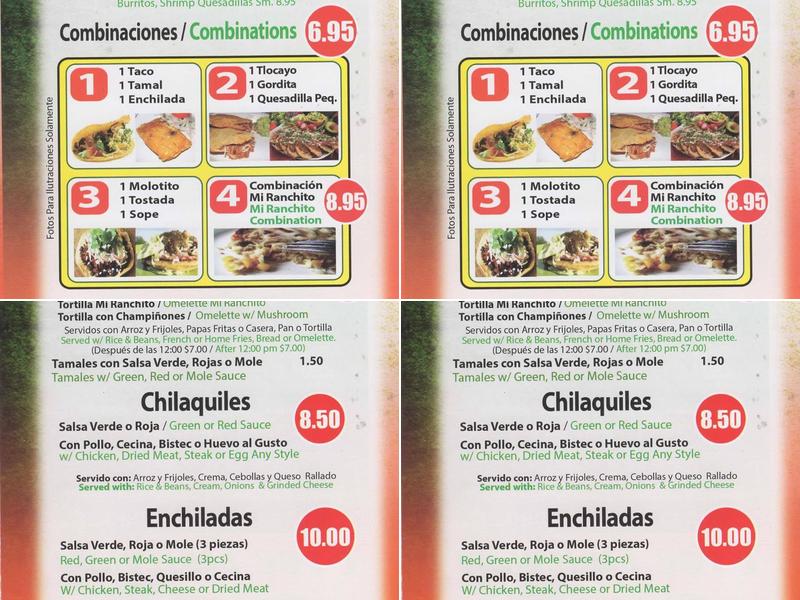 Mi Ranchito Menu