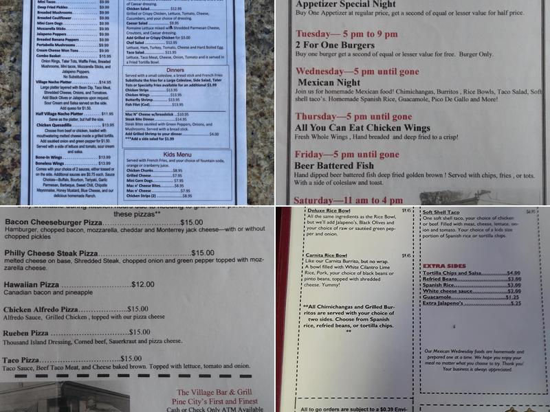 The Village Bar & Grill Menu