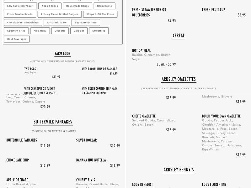 Ardsley Diner Menu
