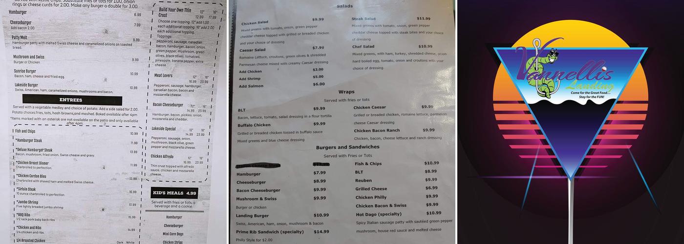 Vannelli's Landing Menu
