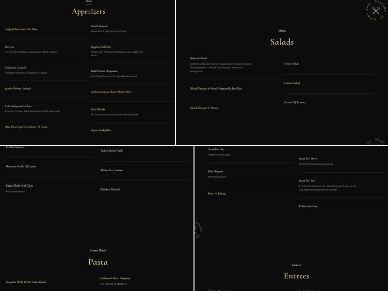 Flames Steakhouse Menu