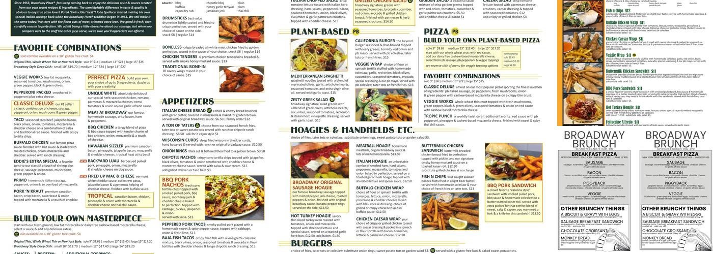 Broadway Pizza Menu