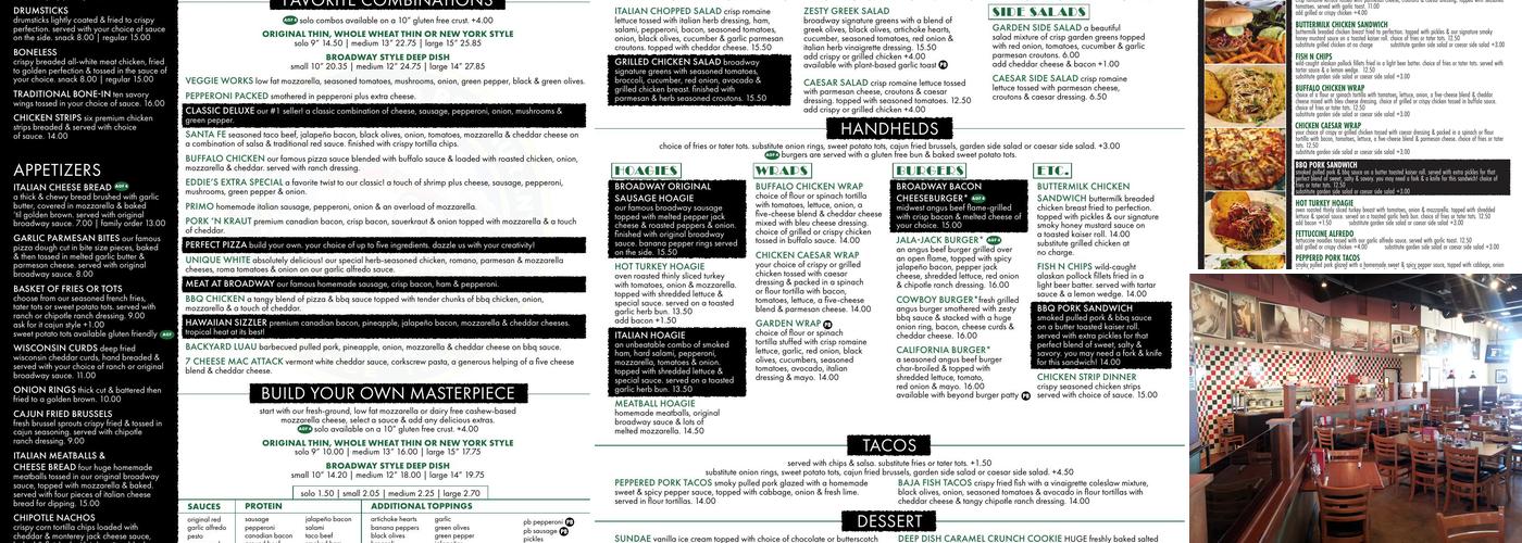 Broadway Pizza Menu