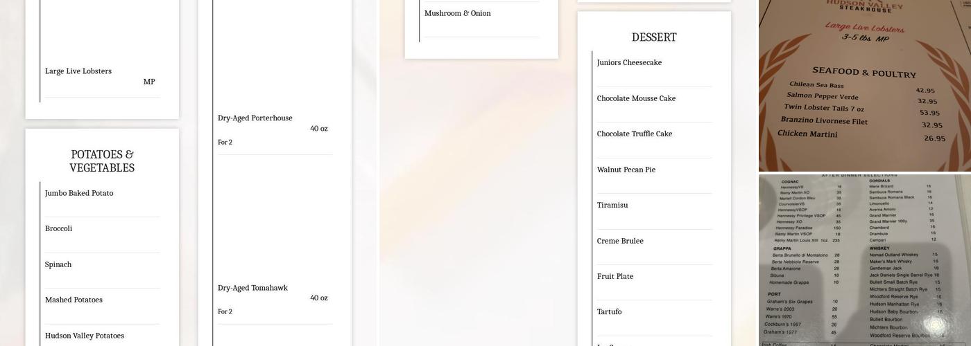 Hudson Valley Steakhouse Menu