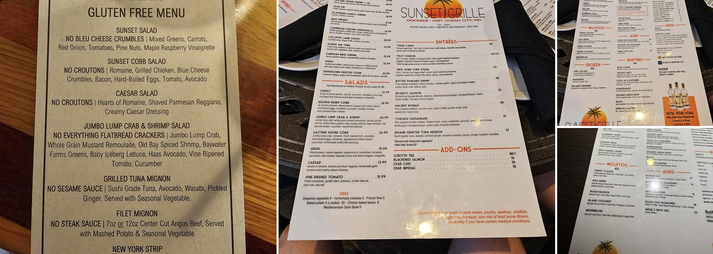 Sunset Grille Menu