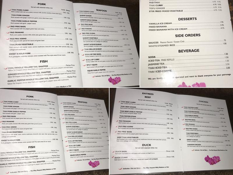 A Thai Restaurant Menu