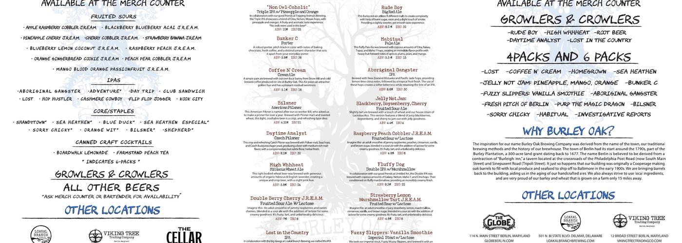 Burley Oak Brewing Company Menu