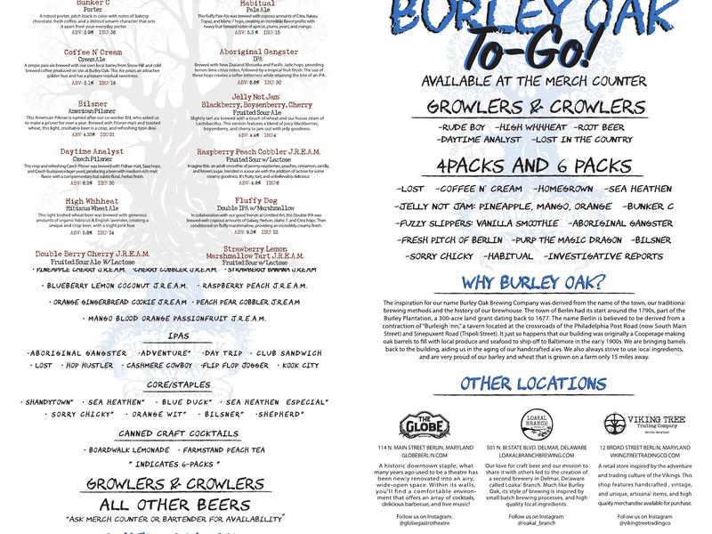 Burley Oak Brewing Company Menu
