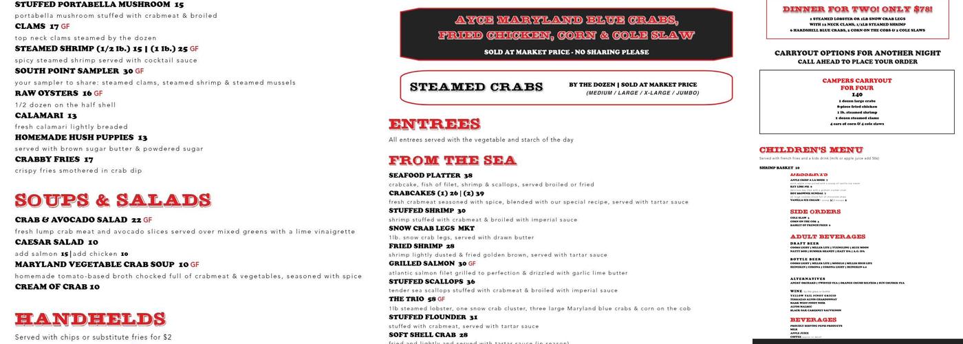 Assateague Crab House Menu