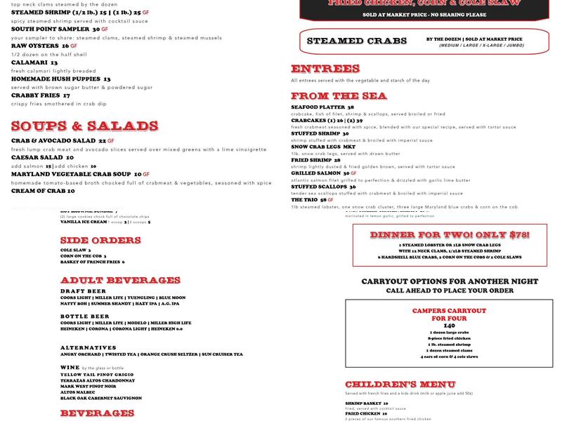 Assateague Crab House Menu