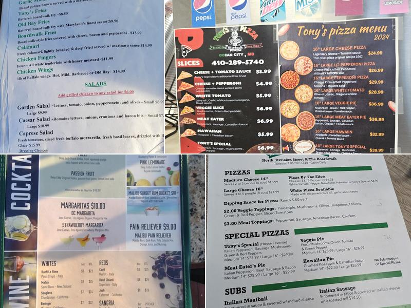 Tony's Pizza Menu