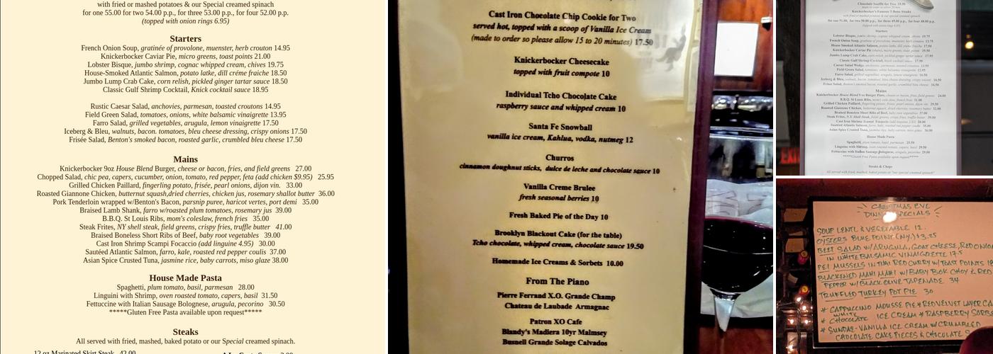 Knickerbocker Menu