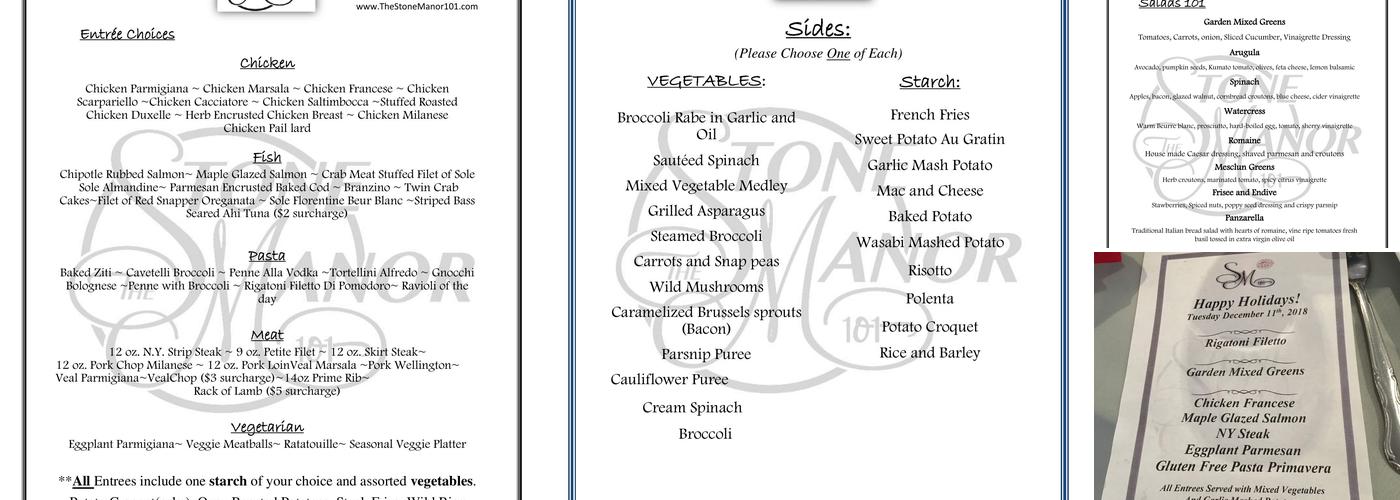 The Stone Manor 101 Menu