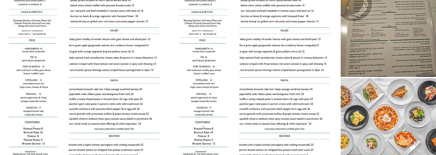 Tramonto Restaurant Menu