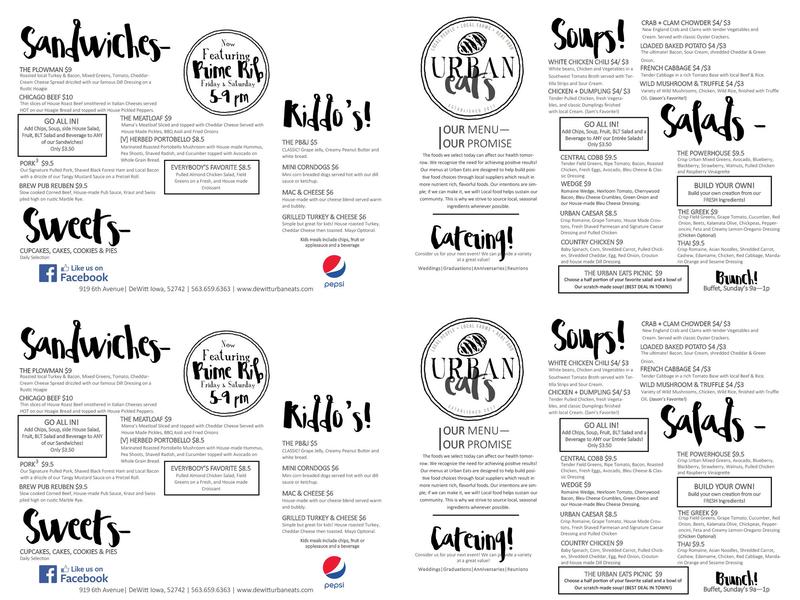 Urban Eats Menu
